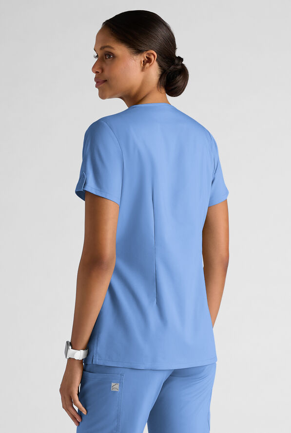 Butter-Soft STRETCH FLXTEK+ Women's 6-Pocket V-Neck Scrub Top - Ceil Blue - 2