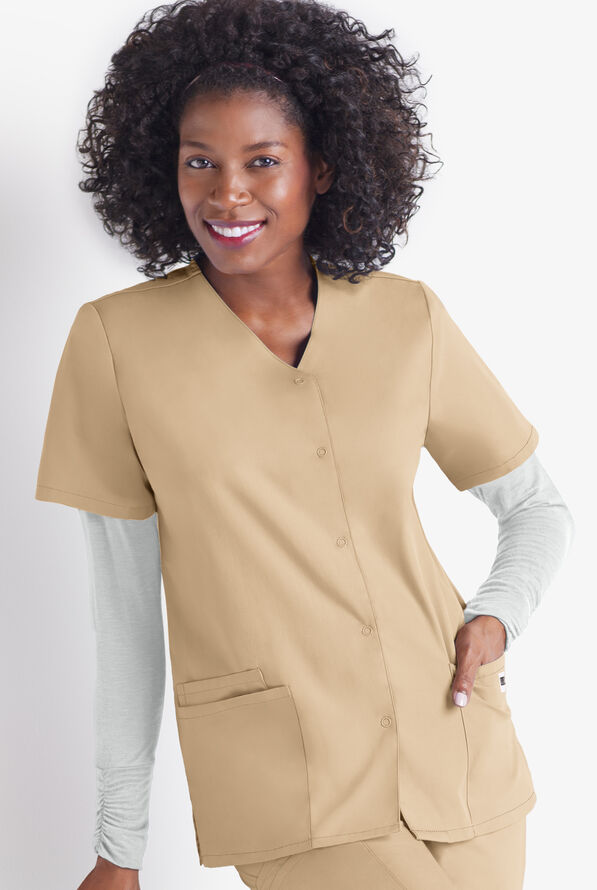 UA Best Buy Scrubs Women's 3-Pocket Snap Front Scrub Top - Khaki - 2