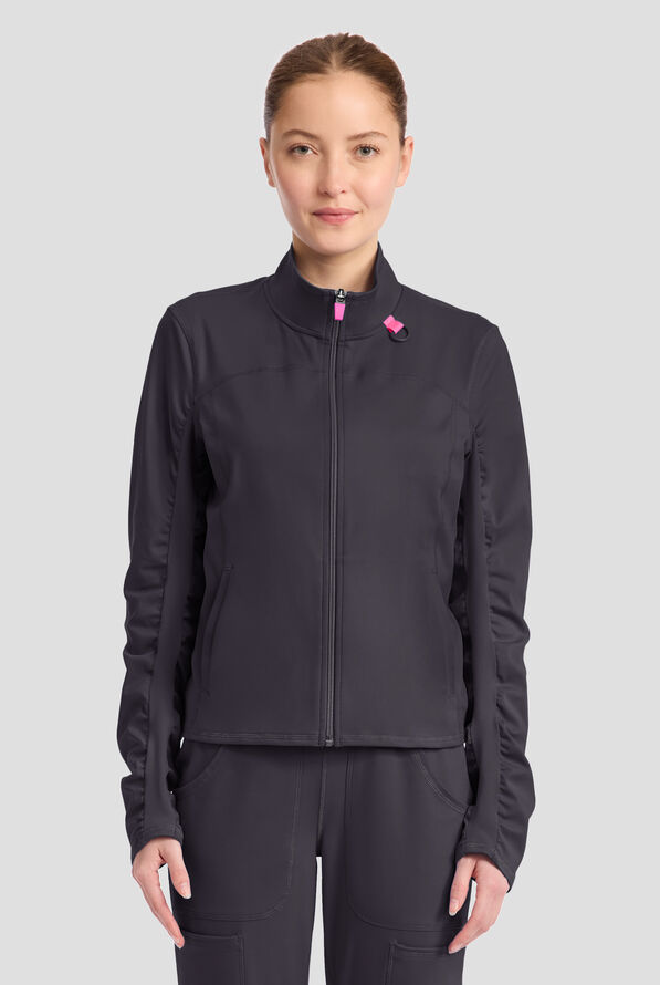 Chaqueta m&eacute;dica Med Couture Amp Knit STRETCH con cremallera y 2 bolsillos para mujer - Pewter - 2