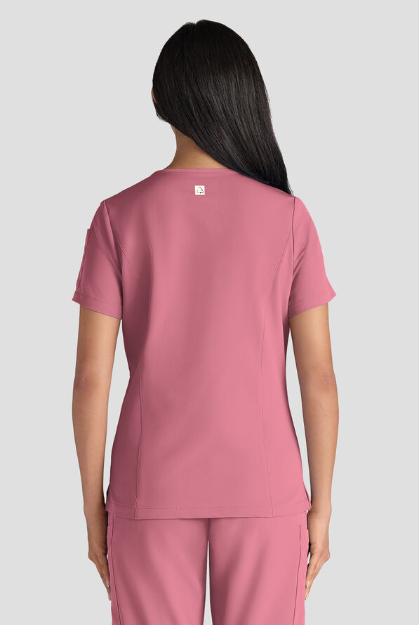 ReSurge Diamond Women's 3-Pocket V-Neck Tuck In / Wear Out Scrub Top - Tea Rose - 2