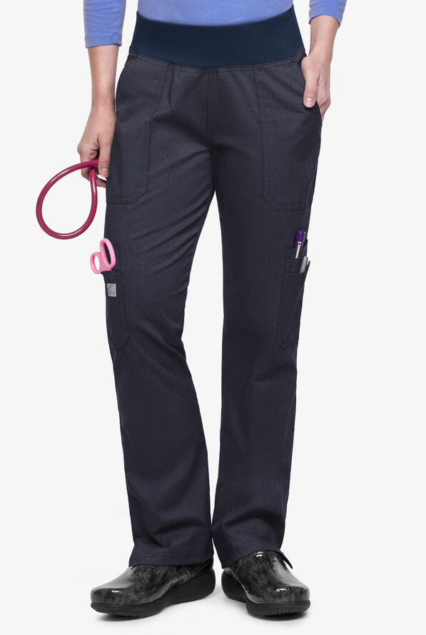 Butter-Soft STRETCH Women's 10-Pocket Active Yoga Scrub Pants - Tall - Indigo Denim - 1