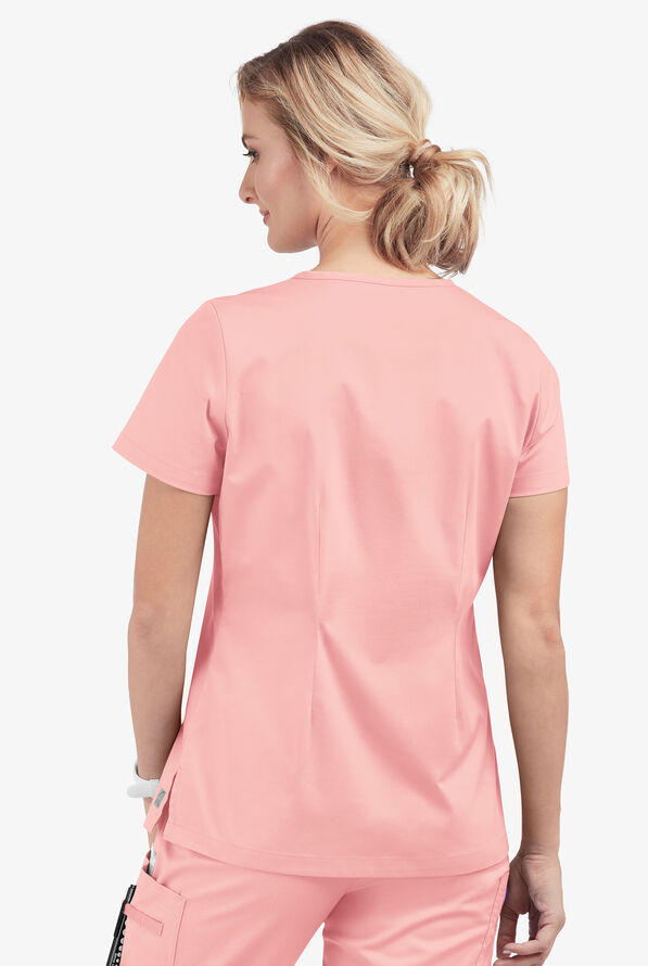 Butter-Soft STRETCH Women's 2-Pocket V-Neck Tuck-In Scrub Top - Rose Water - 4