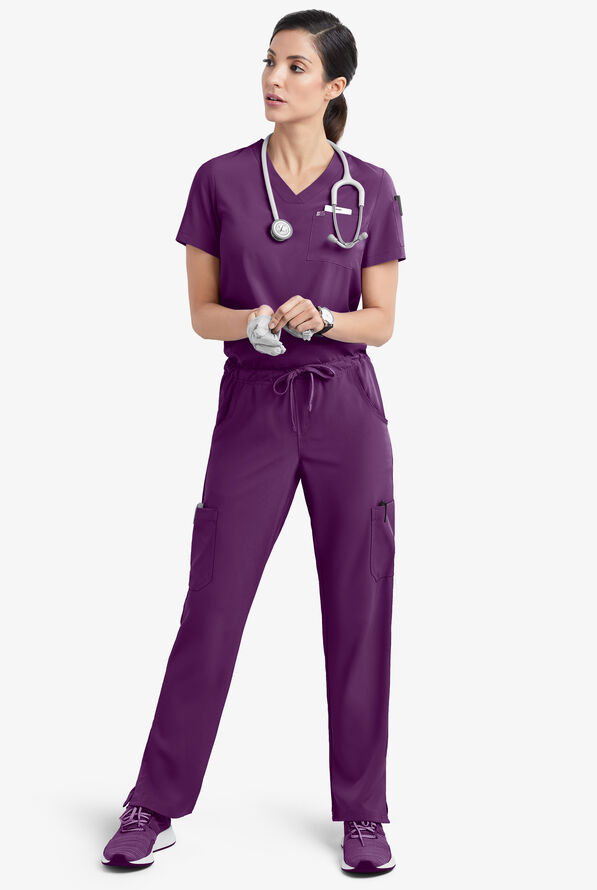 Easy STRETCH Chloe Women's 3-Pocket V-Neck Tuck-In Scrub Top - Eggplant - 2