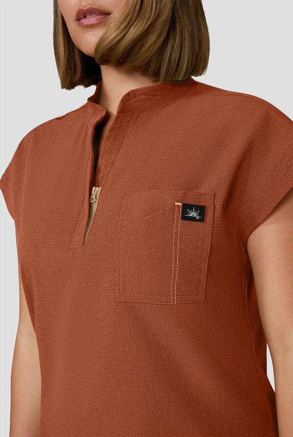 koi Solis Catrin Women's 2-Pocket STRETCH Dolman Sleeve Mandarin Collar Scrub Top - Dark Copper - 4
