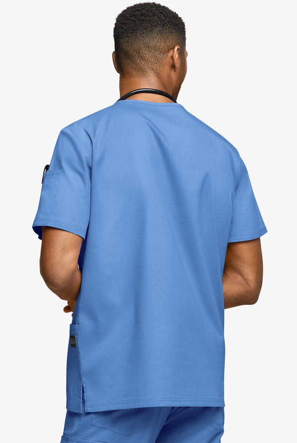 Camisa m&eacute;dica UA Butter-Soft STRETCH con cuello en V y 6 bolsillos para hombre - Ceil Blue - 4