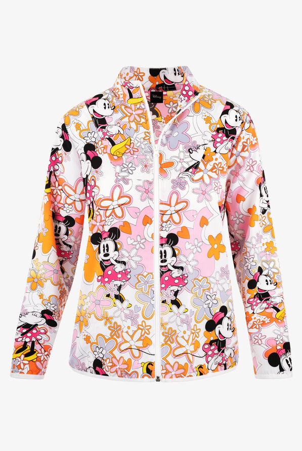 Tooniforms Disney's Minnie Love Flowers Women's 2-Pocket STRETCH Print Scrub Jacket - null - 1