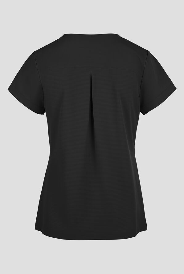 Skechers by Barco Ripstop Trek Women's 2-Pocket STRETCH Rounded Zip Neck Tuck In Scrub Top - Black - 2