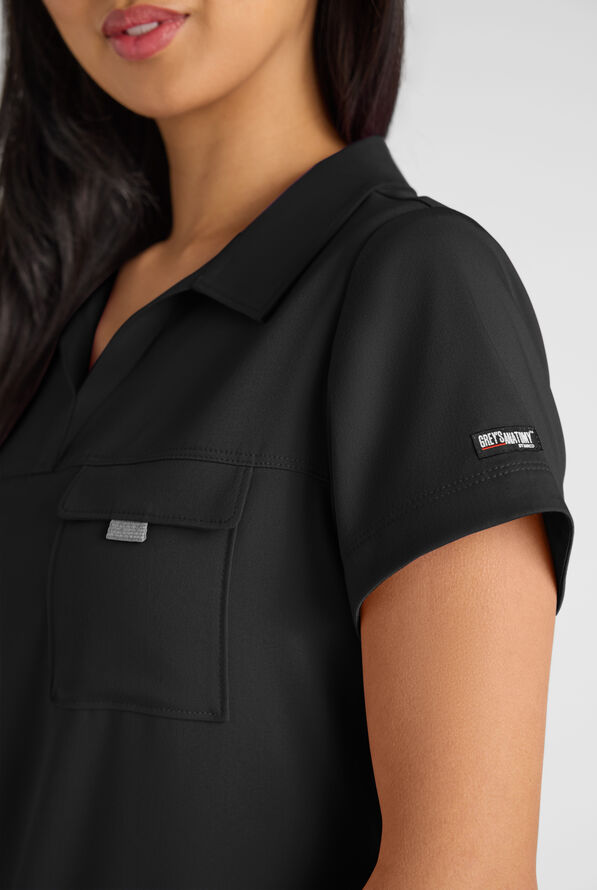 Grey's Anatomy by Barco Emerge Emery Women's 3-Pocket STRETCH Collar V-Neck Scrub Top - Black - 2