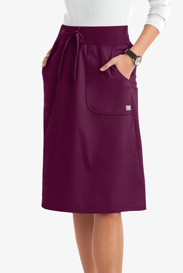 Butter-Soft STRETCH Women's 2-Pocket Drawstring Scrub Skirt - Wine - 1