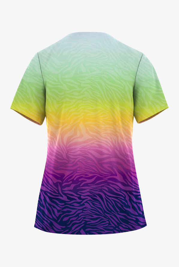 Easy STRETCH Sunrise Zebra Navy Women's 2-Pocket V-Neck Print Scrub Top - null - 2