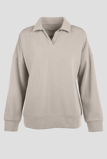 Wink Unwind Women's STRETCH Relaxed Pullover Fleece Polo Scrub Top