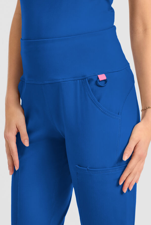 Med Couture Amp Knit Women's 5-Pocket STRETCH High-Rise Yoga Waistband Flare Leg Scrub Pant - Royal - 3