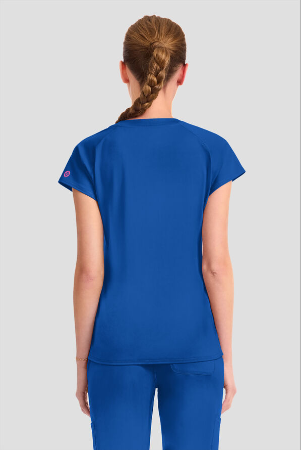 Blusa m&eacute;dica Med Couture Amp Knit STRETCH con cuello en V y 3 bolsillos para mujer - Royal - 4
