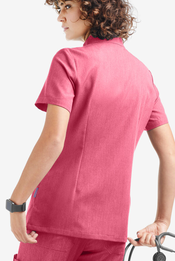 Blusa m&eacute;dica Movement by Butter-Soft con cremallera y 6 bolsillos para mujer - Bright Pink Heather - 3