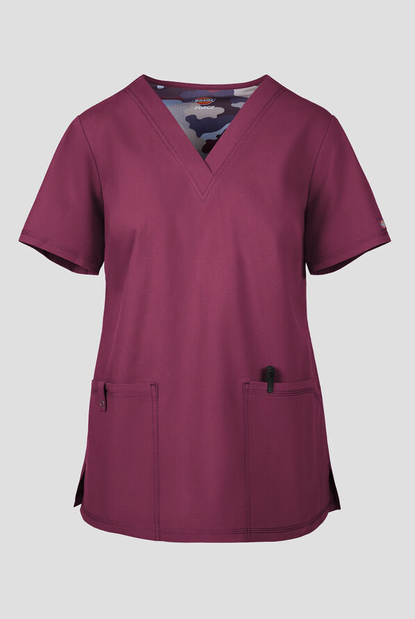 Dickies Forge Women's 2-Pocket V-Neck Scrub Top - Wine - 1
