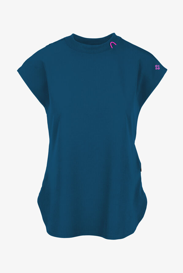 Med Couture Amp Women's 2-Pocket STRETCH Tuck in Dolman Crew Neck Scrub Top - Caribbean Blue - 1