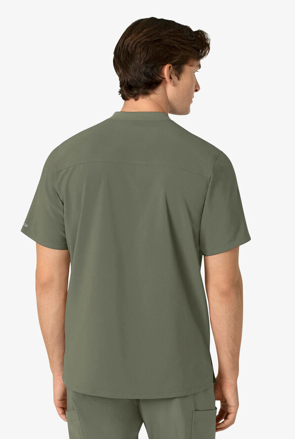 Carhartt Cross-Flex Men's 3-Pocket STRETCH Zip Pocket Henley Banded Collar Scrub Top - Olive - 4