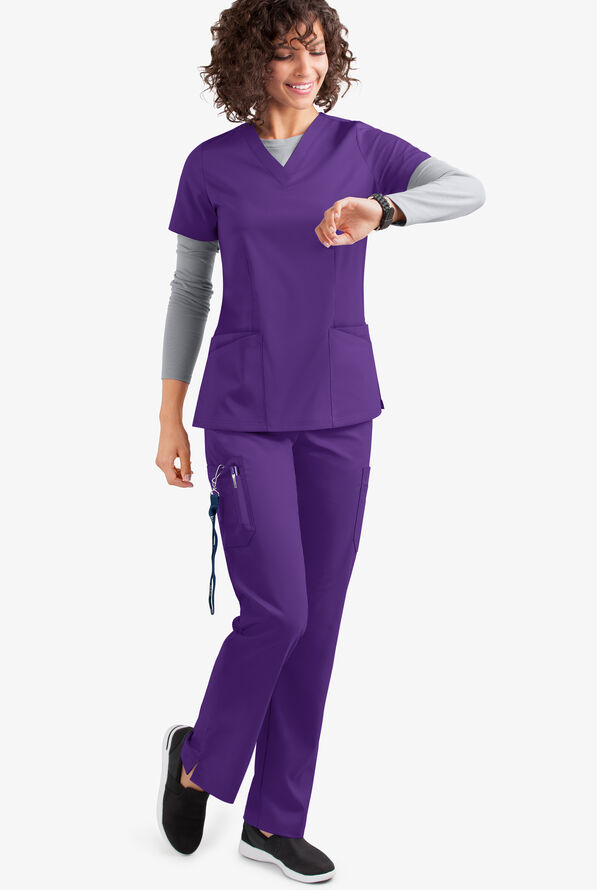 Pantalón médico UA Flex2 STRETCH estilo cargo con 7 bolsillos y frente plano para mujer - Grape - 2