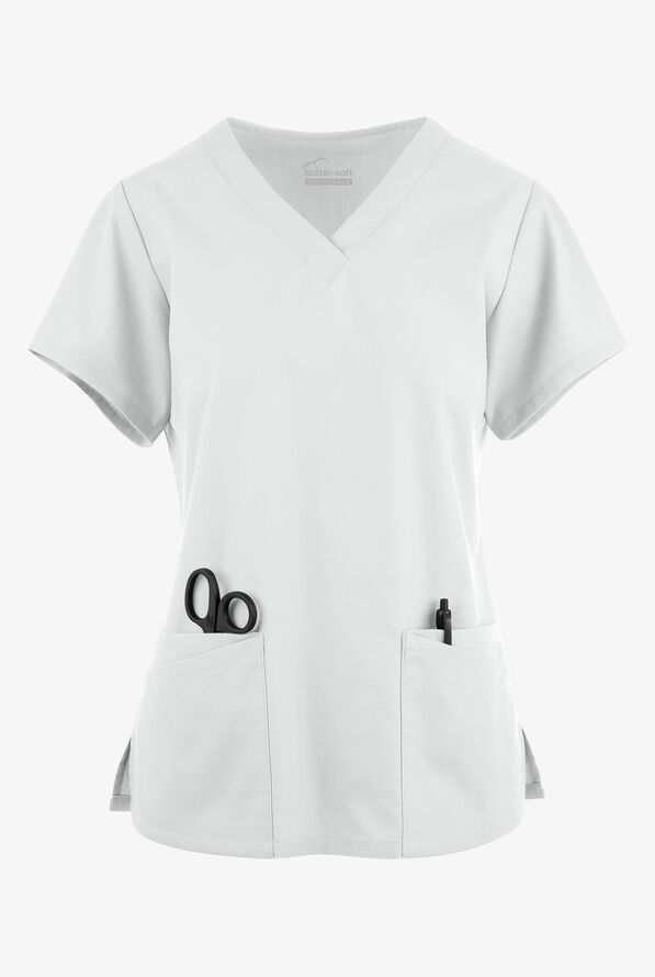 Blusa médica Butter-Soft Originals con cuello en V y 6 bolsillos para mujer - White - 1