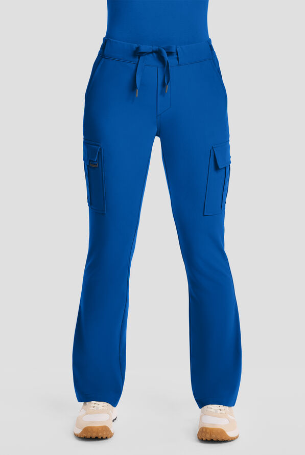 Healing Hands Quest Blair Women's 6-Pocket STRETCH Flare Leg Drawstring Cargo Scrub Pants - Petite - Royal - 1