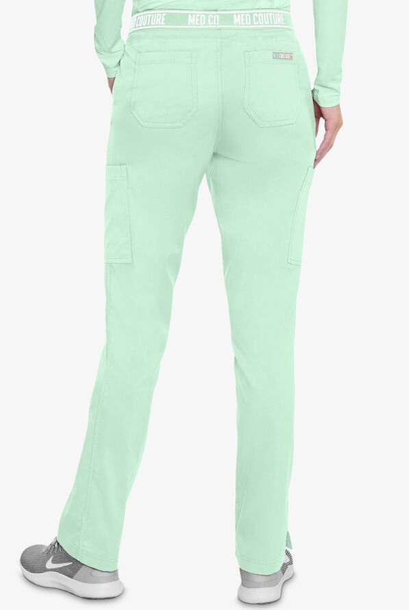 Med Couture Touch Women's 7-Pocket STRETCH Logo Elastic Double Cargo Yoga Scrub Pants - Sea Mist - 2