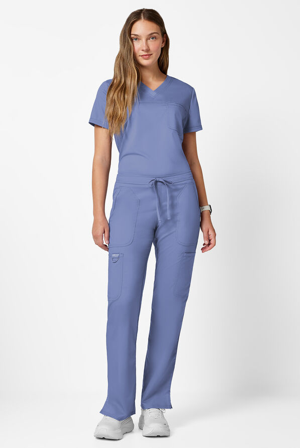 Cherokee Workwear Revolution Women's 5-Pocket STRETCH Drawstring Cargo Scrub Pants - Ceil Blue - 3