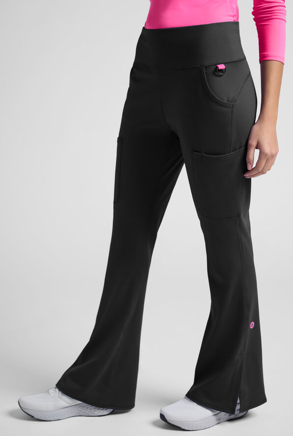 Pantal&oacute;n m&eacute;dico Med Couture Amp Knit STRETCH Petite estilo yoga con piernas acampanadas y 5 bolsillos para mujer - Black - 1