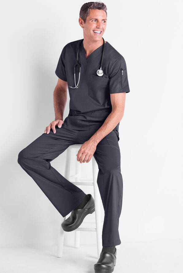 Butter-Soft STRETCH Men's 9-Pocket Zip Front Cargo Straight Leg Scrub Pants - Heather Charcoal - 2