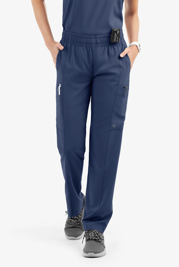 Easy STRETCH Nala Women's 5-Pocket Straight Leg Scrub Pants - Petite - Navy - 1
