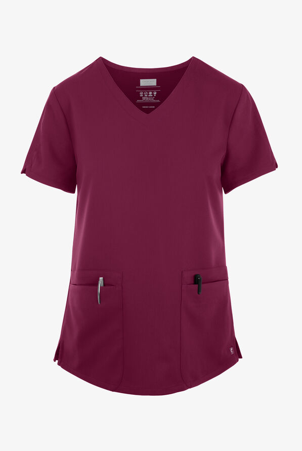 Cherokee Atmos Women's 2-Pocket STRETCH Coolmax V-Neck Scrub Top - Wine - 1