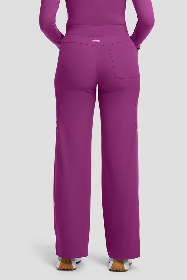 Pantal&oacute;n m&eacute;dico Med Couture Amp STRETCH Petite de tiro alto estilo cargo con piernas anchas y 5 bolsillos para mujer - Plum Royale - 4