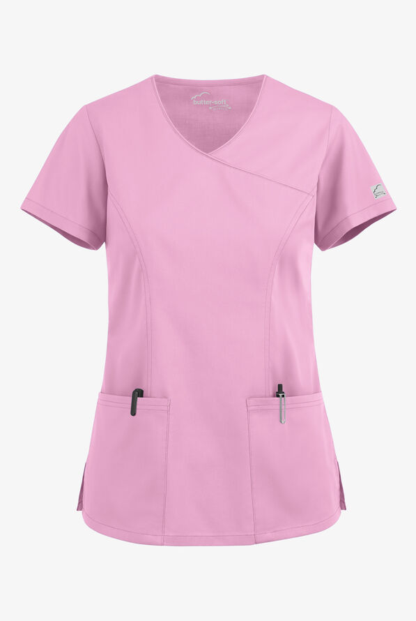 Blusa m&eacute;dica UA Butter-Soft STRETCH estilo cruzado con cuello en V y 3 bolsillos para mujer - Sweet Rose - 1