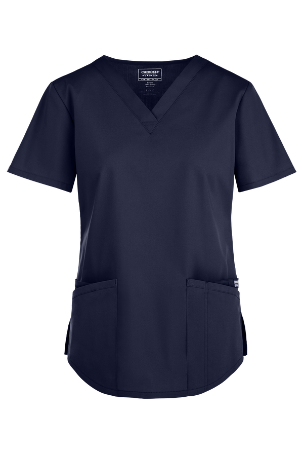 Cherokee Workwear Professionals Women's 3-Pocket STRETCH V-Neck Scrub Top - Navy - 1
