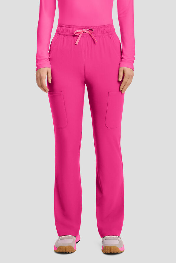 Pantalón médico Med Couture Amp STRETCH de tiro alto estilo cargo con piernas acampanadas y 4 bolsillos para mujer - Pink Power - 1