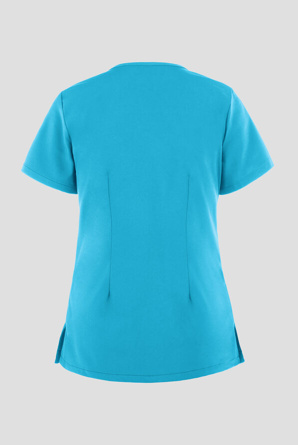 Easy STRETCH Lina Mitered Women's 4-Pocket V-Neck Scrub Top - Turquoise - 3