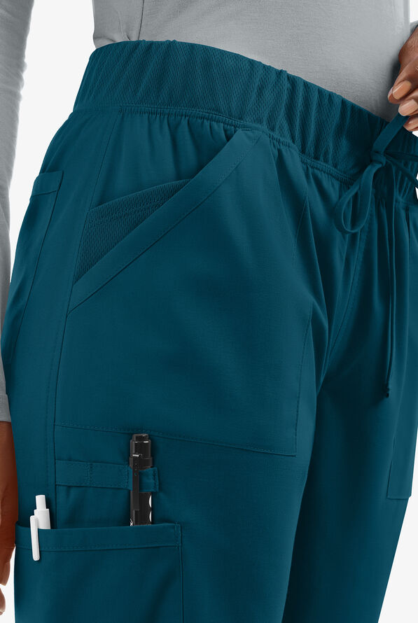 UA Exclusive Cherokee Workwear Professionals Active Women's 5-Pocket STRETCH Tapered Leg Scrub Pants - Petite - Caribbean Blue - 2