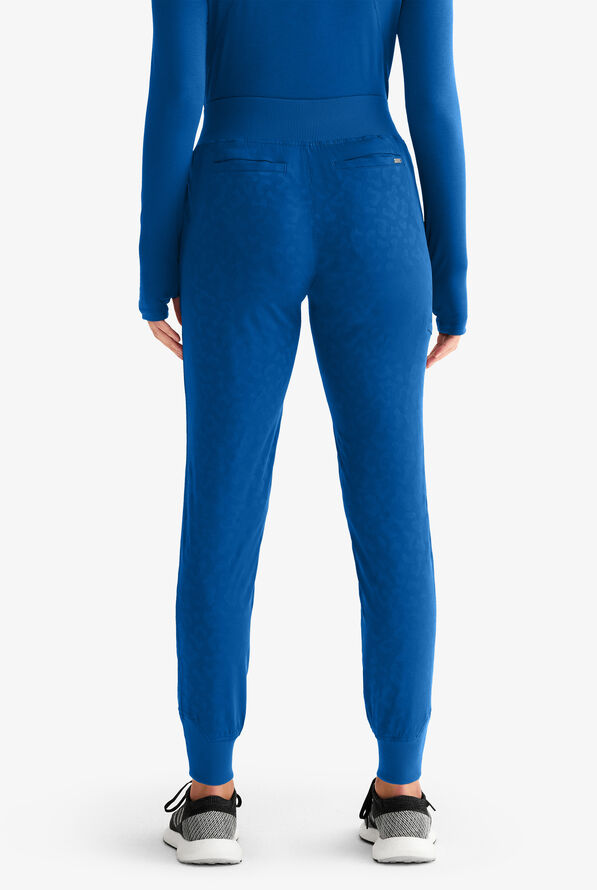Healing Hands Purple Label Trinity Women's 6-Pocket STRETCH Leopard Jacquard Cargo Jogger Scrub Pant - Royal - 2