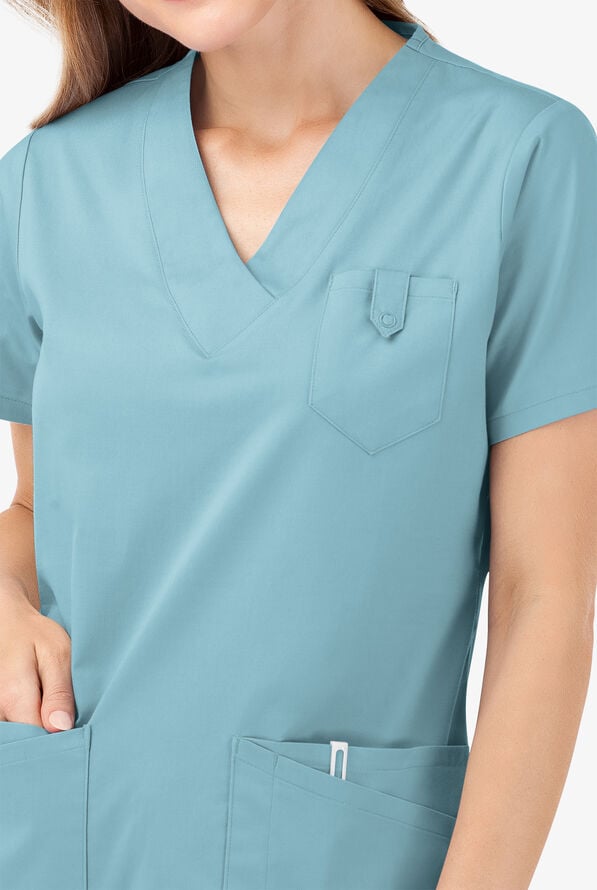 Butter-Soft STRETCH Women's 6-Pocket V-Neck Scrub Top - Dew Drop - 3