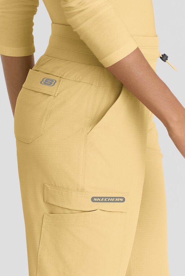 Skechers by Barco Ripstop Explore Women's 5-Pocket STRETCH Cargo Fit & Flare Scrub Pants - Soft Citrine - 2
