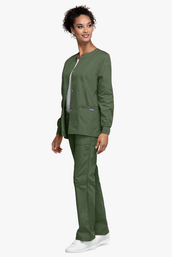 Cherokee Workwear Women's 3-Pocket Snap Front Scrub Jacket - Olive - 4