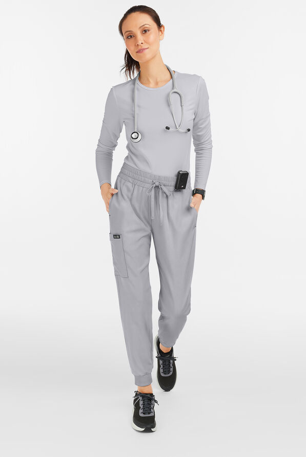 koi Basics Gemma Women's 5-Pocket STRETCH Cargo Jogger Scrub Pants - Platinum Grey - 4