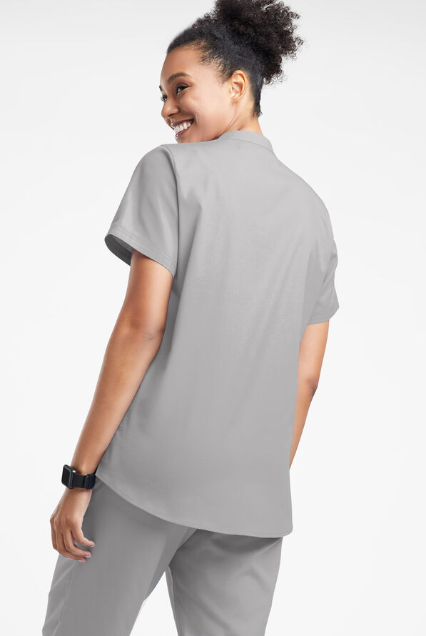 Blusa m&eacute;dica Butter-Soft Originals con cuello mao y 6 bolsillos para mujer - Silver - 3