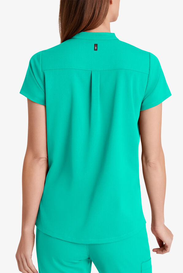 Grey's Anatomy by Barco Spandex STRETCH Avery Women's 2-Pocket Notch Sleeve V-Neck Scrub Top - Alpine Aqua - 2