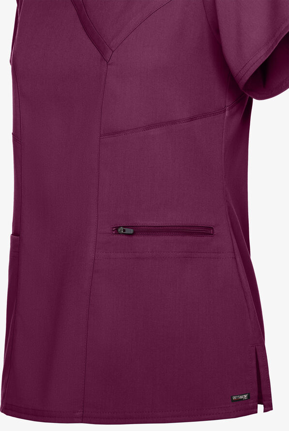 Blusa m&eacute;dica Grey&rsquo;s Anatomy Spandex Stretch estilo cruzado con 3 bolsillos para mujer - Bahama Blue - 4