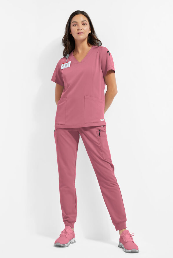 ReSurge Ruby Women's 5-Pocket Curved V-Neck Top - Tea Rose - 2