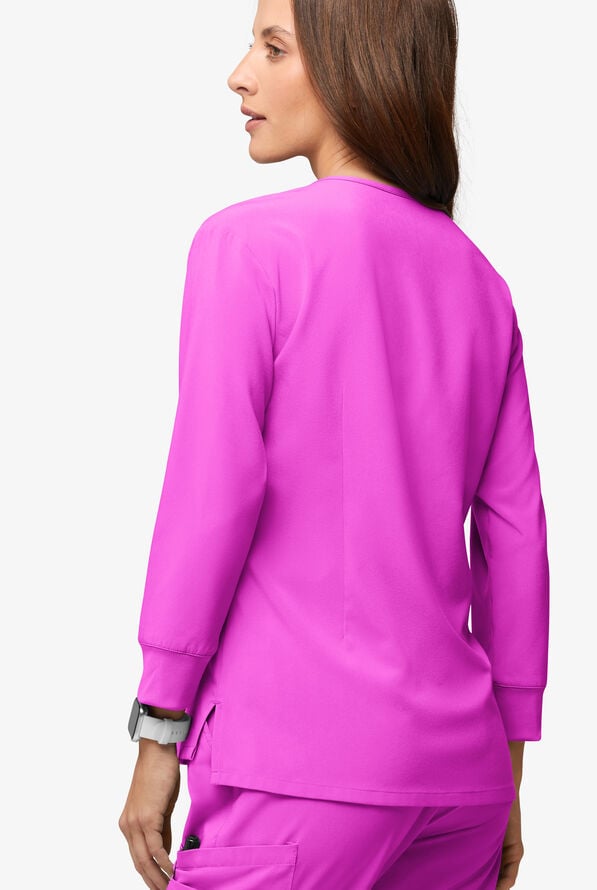 Easy STRETCH Women's Josie 2-Pocket Relaxed 3/4" Sleeve Scrub Top - Electric Fuchsia - 3