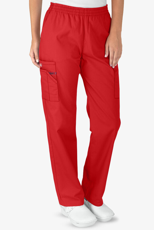 Dickies EDS Signature Women's 6-Pocket Classic Fit Pull-On Scrub Pants - Petite - Red - 1