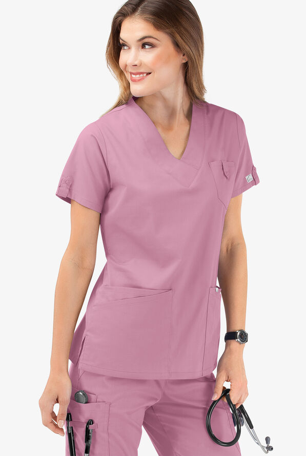 Butter-Soft STRETCH Women's 6-Pocket V-Neck Scrub Top - Cherry Blossom - 6