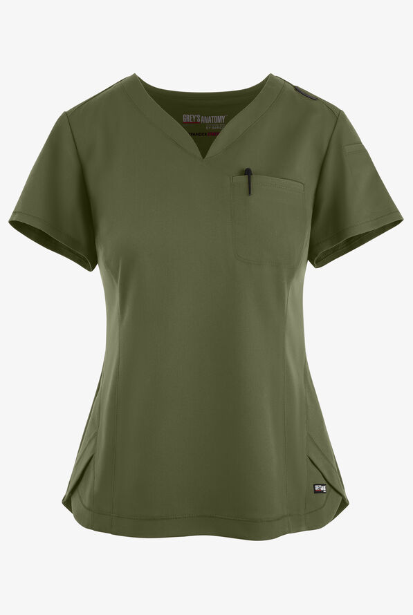 Blusa médica Grey's Anatomy by Barco Spandex STRETCH Capri con panel trasero acanalado y 2 bolsillos para mujer - Olive - 1
