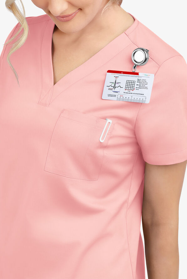 Butter-Soft STRETCH Women's 2-Pocket V-Neck Tuck-In Scrub Top - Rose Water - 5